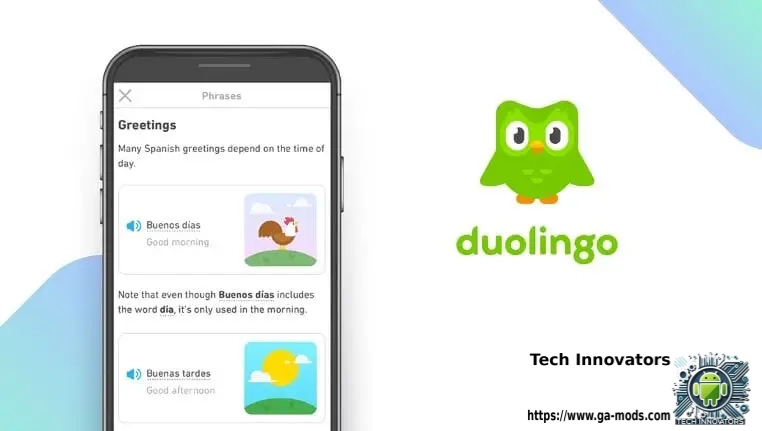 واجهة تطبيق Duolingo لتعلم الإنجليزية